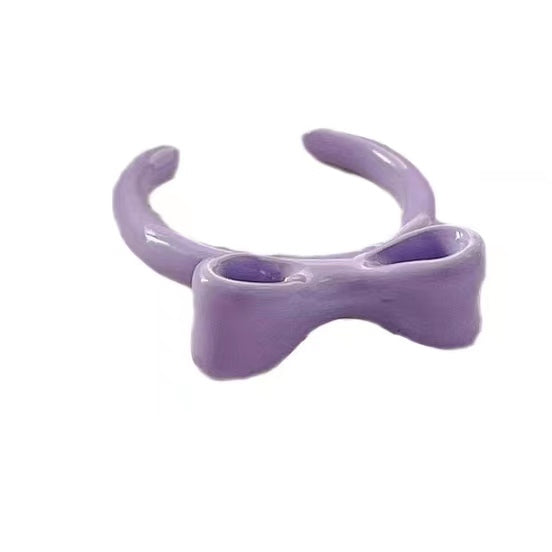 Enamel Colored Glaze Taro Mud Popple Pink Purple Grey Tone Fashionable Bow Knot Popple Dot Open Ring Ring Ring