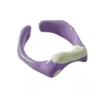 Enamel Colored Glaze Taro Mud Popple Pink Purple Grey Tone Fashionable Bow Knot Popple Dot Open Ring Ring Ring