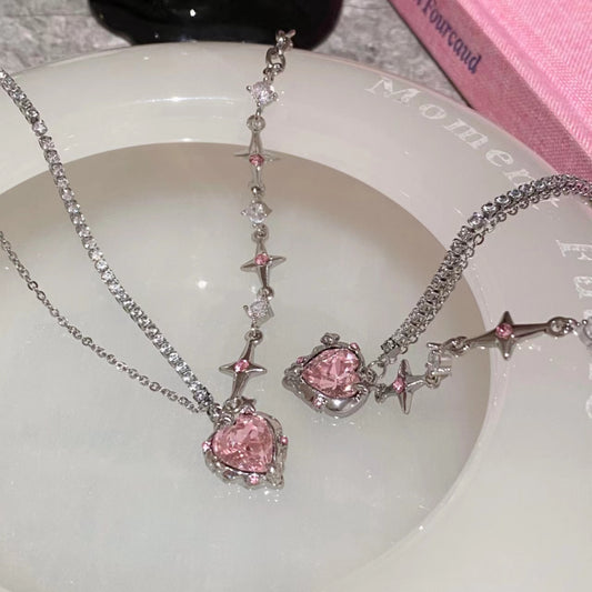 hot pink diamond love star mango patchwork diamond chain
