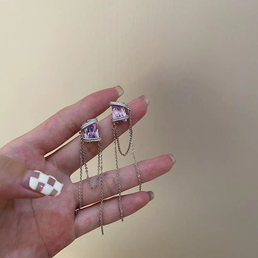 925 silver needle zirconia tassel fairy purple tassel earrings niche design sense super fairy sweet cool wind earrings female tide