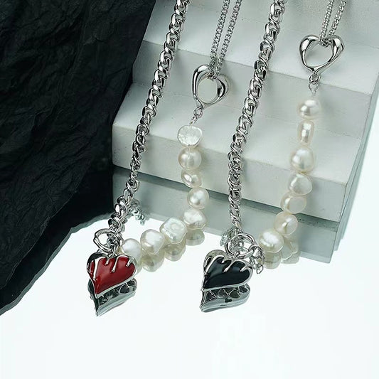 Love necklace female niche temperament cold Korean net red ins wind personality stitching design senior sense of collarbone chain