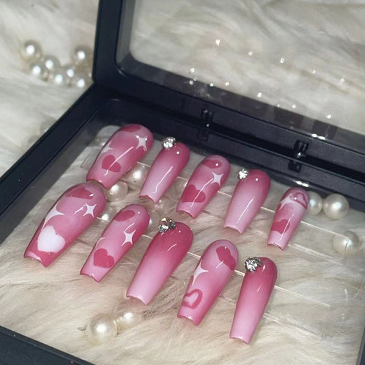 Hollow love wear nail sweet spicy wind students high-grade explosive flash drill ins wind handmade nail removable