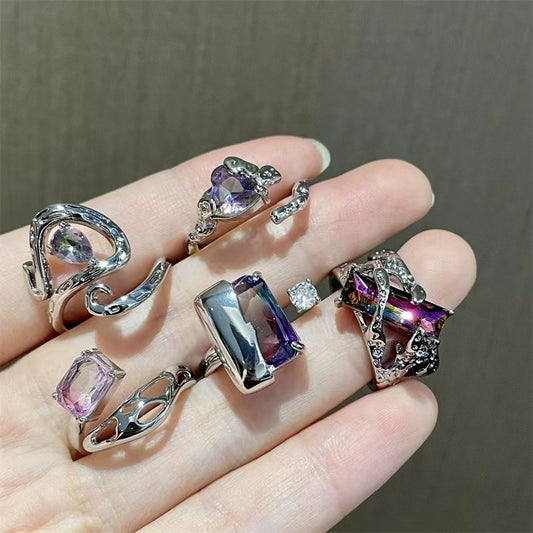 Gradient color zirconia open ring couple ring men and women ins hip cool niche design index finger ring