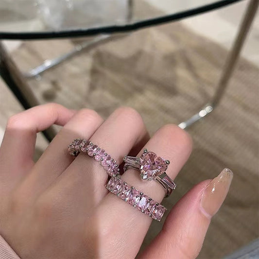 Sweet cool wind pink love ring female niche design light luxury index finger ins premium feeling inlaid zirconia open ring
