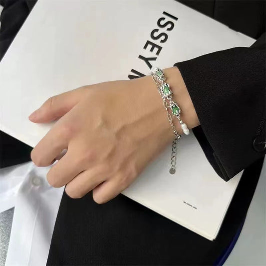 Double stacked wearing pearl splicing bamboo bracelets for men and women 2022 new niche design senior sense of personality hand jewelry