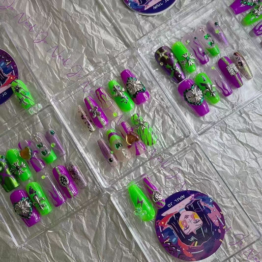 Flip fluorescent material * Crocodile spicy girl Y2K hand-painted tug sister fluorescent collision wearing nail