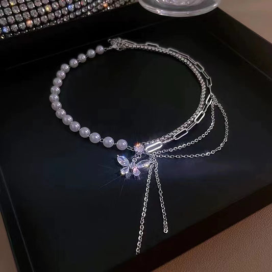 Zirconia butterfly tassel splicing niche sense of collarbone chain tide