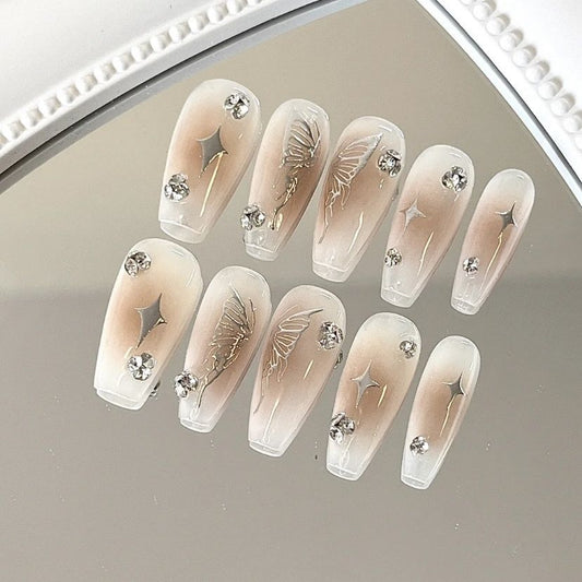 Fresh silver butterfly blush stain cold wind pure desire fairy nail