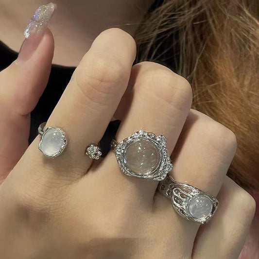 S925 silver ring moonstone ring irregular ring