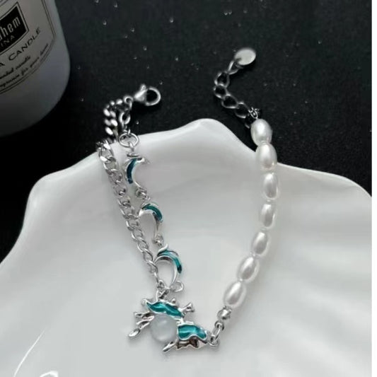 Blue ocean bracelets female personalized creative niche accessories cool tide couple crescent moon hand jewelry