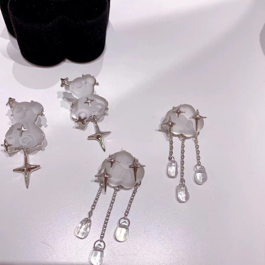 star, Little Bear Earrings, net red, new clouds, water drops, long Tassel Earrings