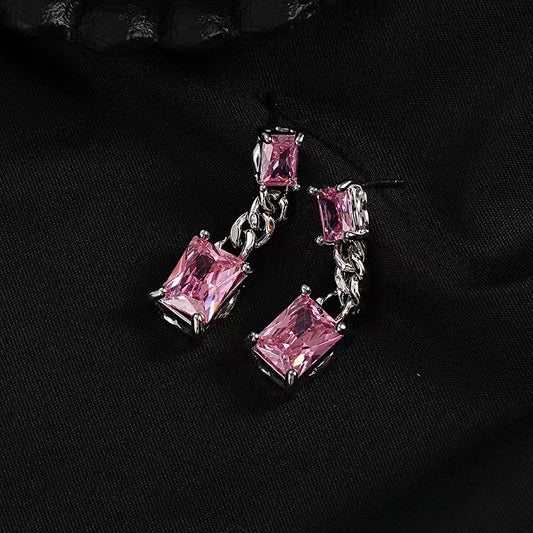 Zirconia earrings female hundred with personality sweet cool hip-hop chain earrings ins cold wind net red senior sense earrings tide