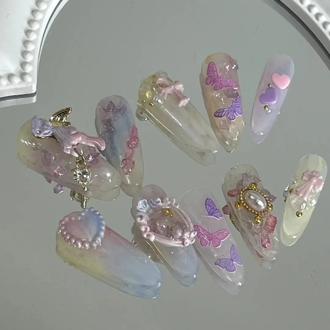 American sweetheart glitter star diamond handmade custom nail art