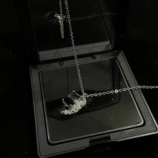 Niche design jewelry set ins dark style open ring senior sense of black zircon necklace French earrings