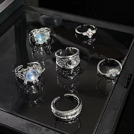 niche design ins cold style zircon moonstone open ring
