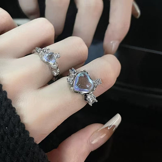Moonstone love ring open ring with colored diamonds