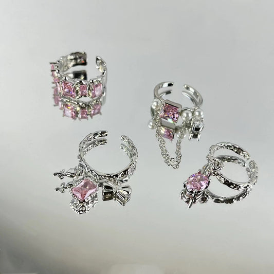 Rose Nebula Collection rose metal texture pink zirconia couple ring