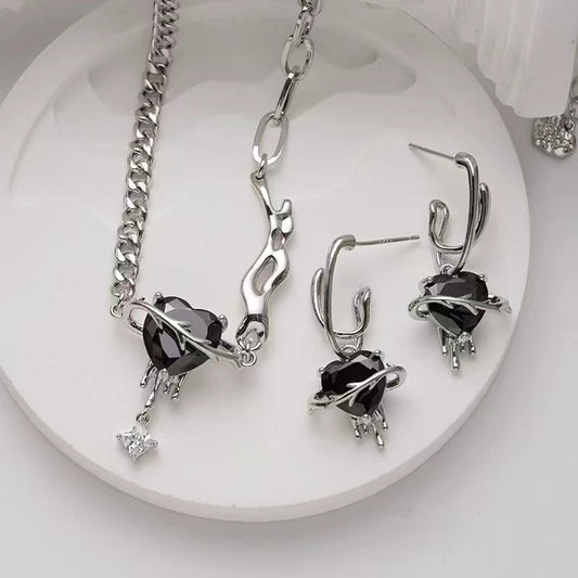 Love necklace female ins wind sweet cool hot girl zirconia stitching necklace set