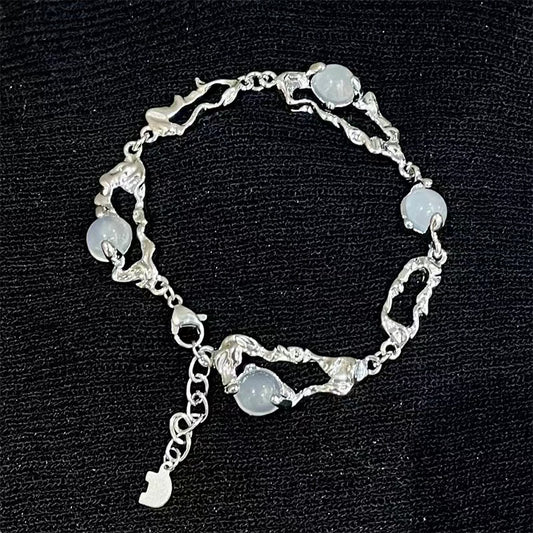Titanium steel moonstone bracelet niche design inlay beads couple bracelet