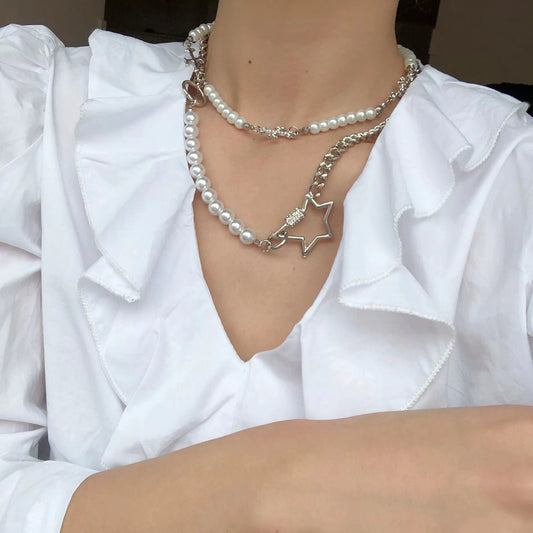 Pearl pentagram metal necklace