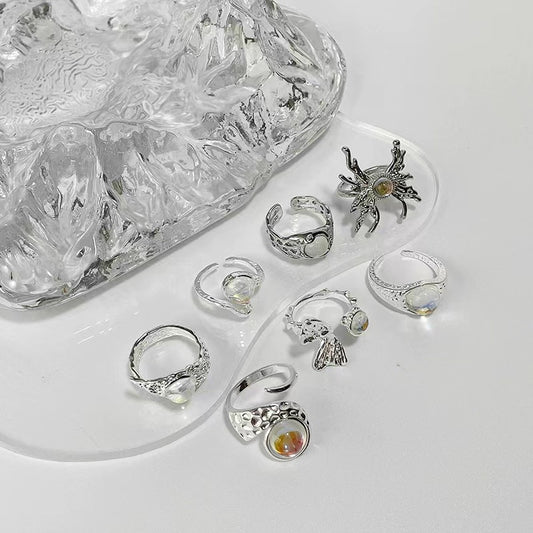 In stock moonstone opening niche design sense ins cold wind simple personality gemstone senior sense index finger ring