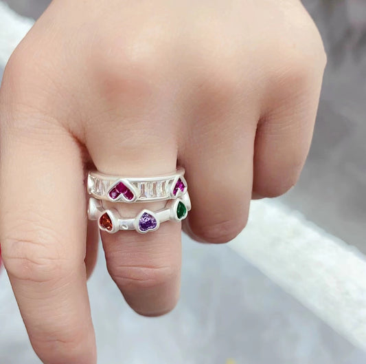 Colorful love ring female niche design with diamond finger ring