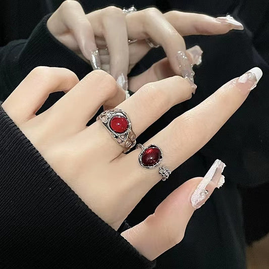 Red onyx niche design sense ins cold style senior sense simple flower bud gemstone ring