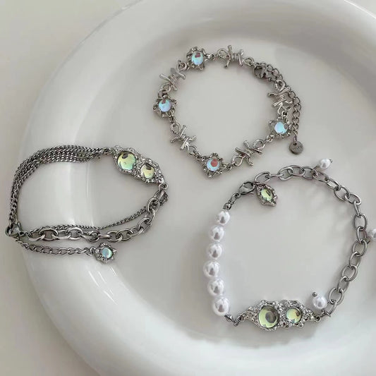 Moonstone pearl patchwork chain bracelet