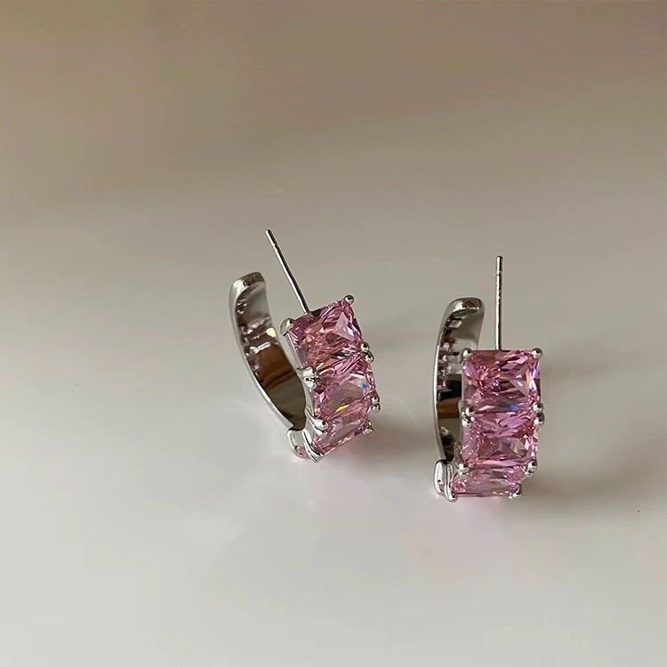 Super fairy pink zirconia irregular metal tassel earrings female Korean personality versatile temperament fashion earrings earrings