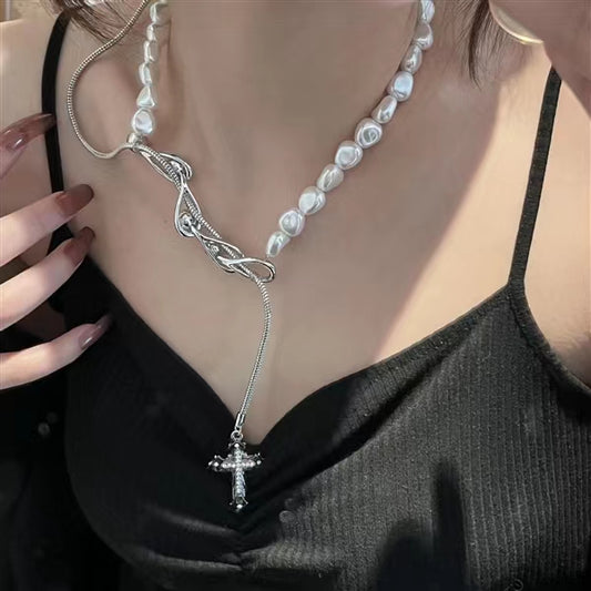 Sassy and sweet, personalized, versatile, stitched pearl necklace, high-level design sense, minority fringe