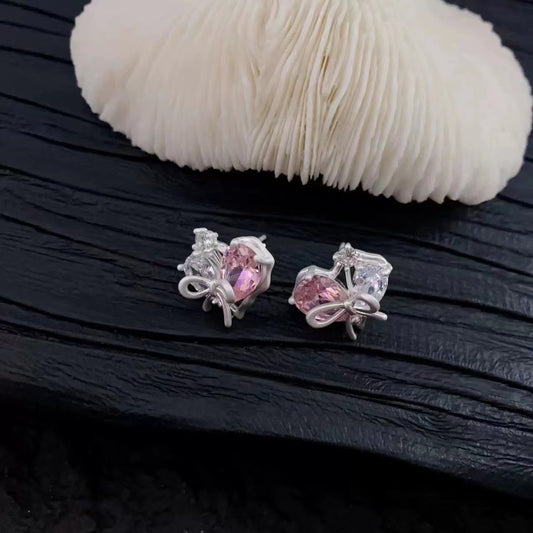 Love bow earrings female niche design senior sense of teenage girl earrings