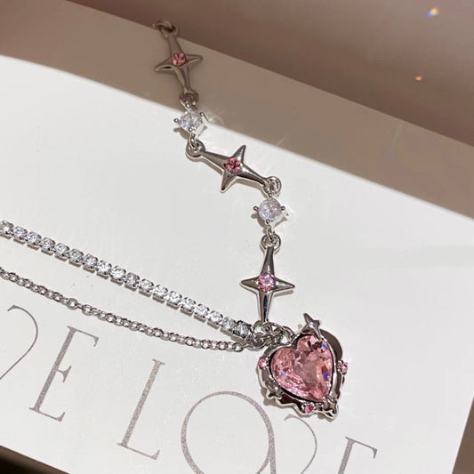 hot pink diamond love star mango patchwork diamond chain