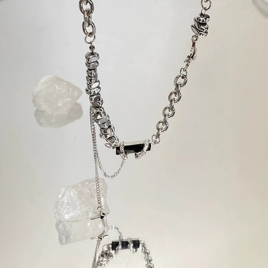 Black diamond gravel stitching star mans tassel necklace men and women light luxury ins niche design hip-hop cold wind collarbone chain
