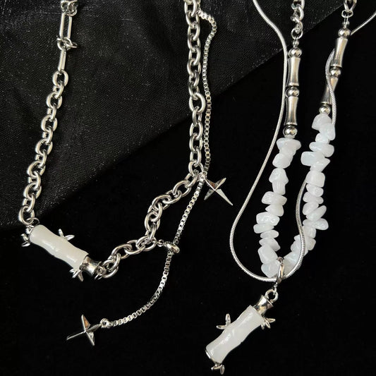 New Chinese white bamboo series tassel necklace necklace