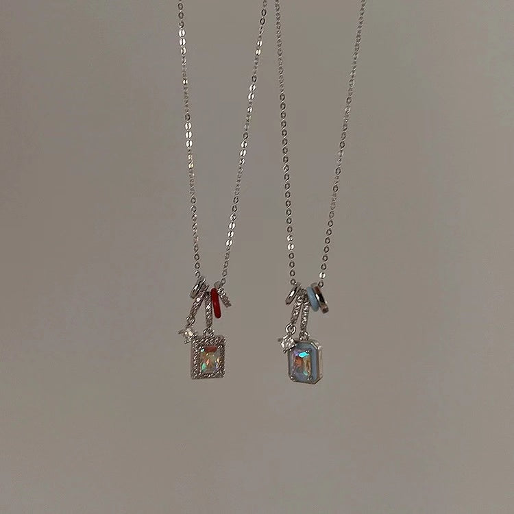 Niche design geometric square oil drip zirconia pendant necklace