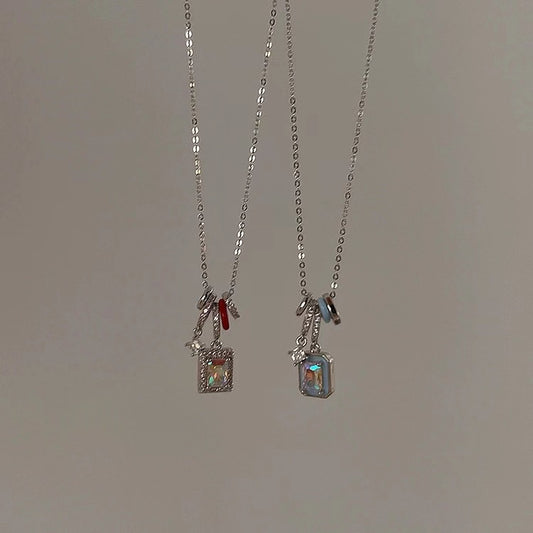 Niche design geometric square oil drip zirconia pendant necklace