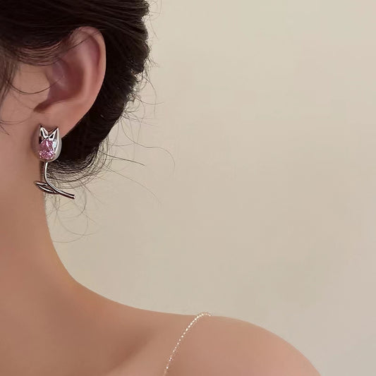 Tantalizing tulip metal pink zircon flower earrings
