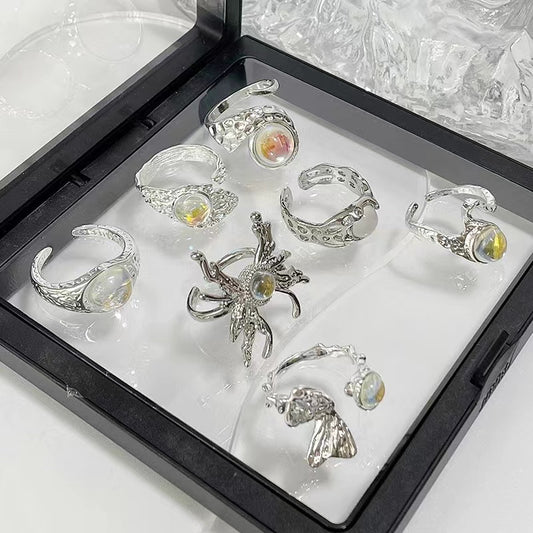 In stock moonstone opening niche design sense ins cold wind simple personality gemstone senior sense index finger ring