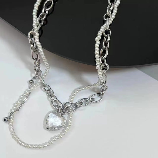 Double pearl love tassel necklace