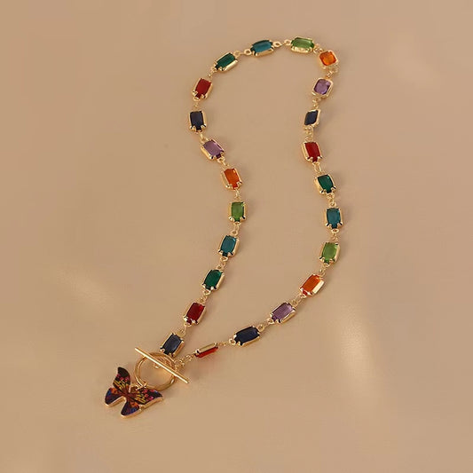 Flower Trace Fancy Diamond Butterfly Necklace