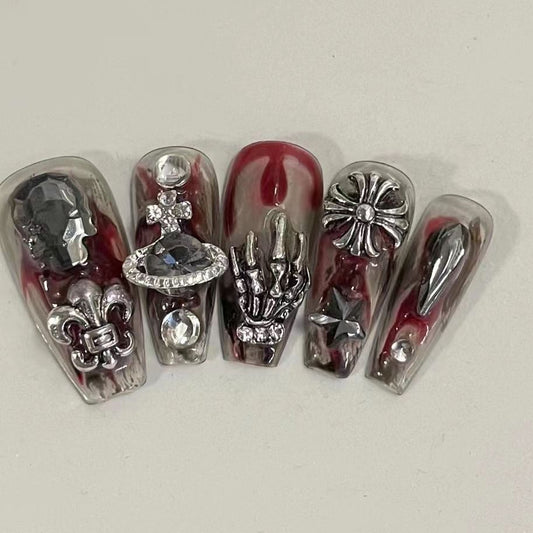 Handmade nail patch wear nail patch finished nail stickers blood sacrifice skull claw punk Crocodile Spice Girls dark series