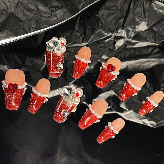 Snowflake Christmas New Young Luxury Premium Red Nails