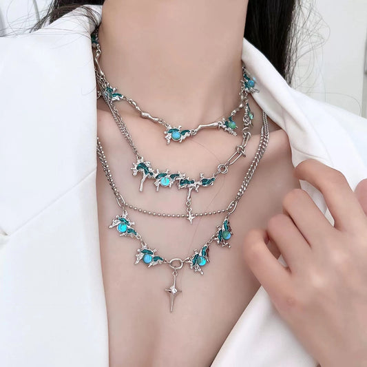 Glacier tassel pearl patchwork necklace