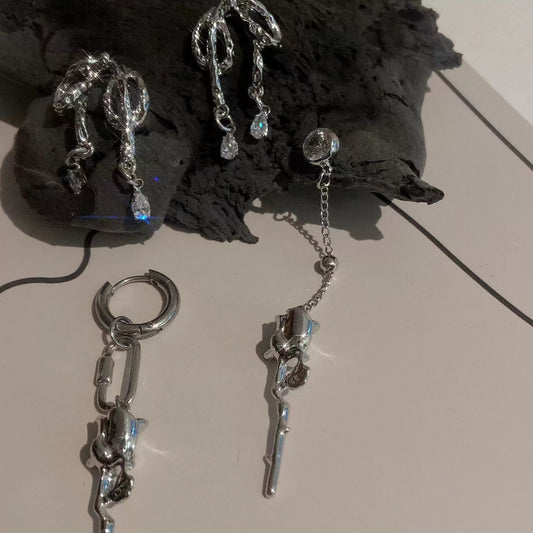 Metal bow drop texture Earrings