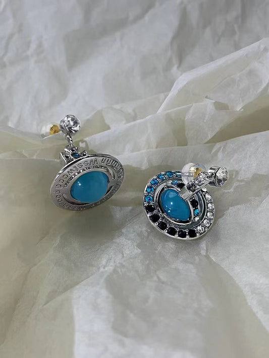 Blue universe Saturn full of diamond earrings