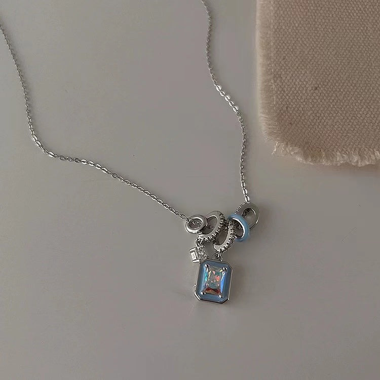Niche design geometric square oil drip zirconia pendant necklace