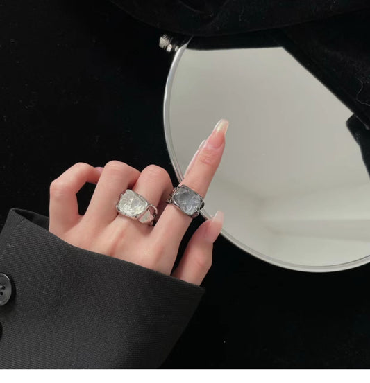 Clear floral metal irregular ring
