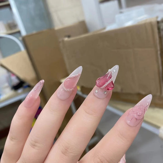 Romantic Pink Heart Nail Art
