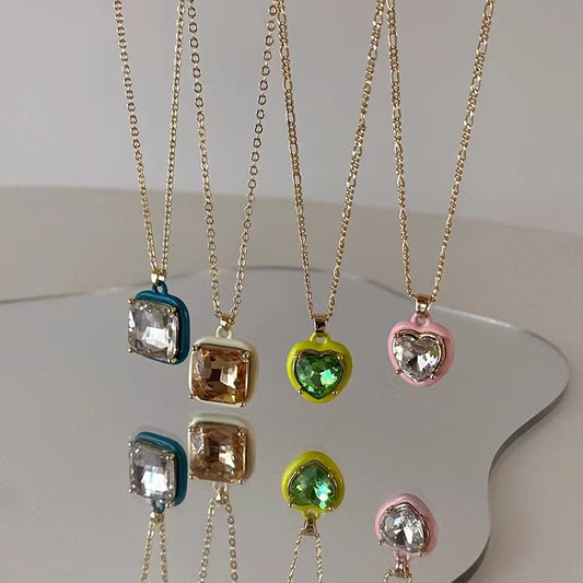 Colorful square love necklace