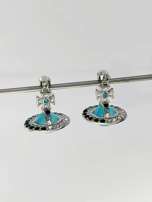 Blue universe Saturn full of diamond earrings